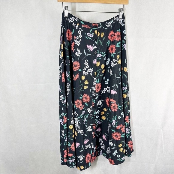 Yumi Kim Black Trinity Floral Print Relaxed Fit Midi Skirt Size Small - Picture 1 of 10
